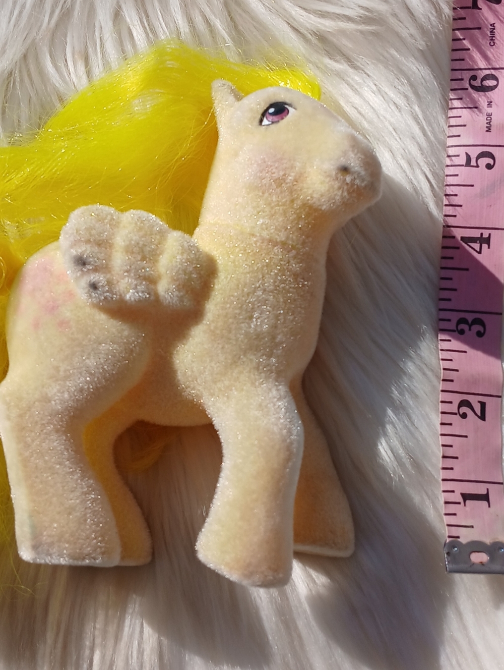 Vintage My Little Pony Lofty Flocked Pegasus Yellow 80s 1980s Toy with Wings